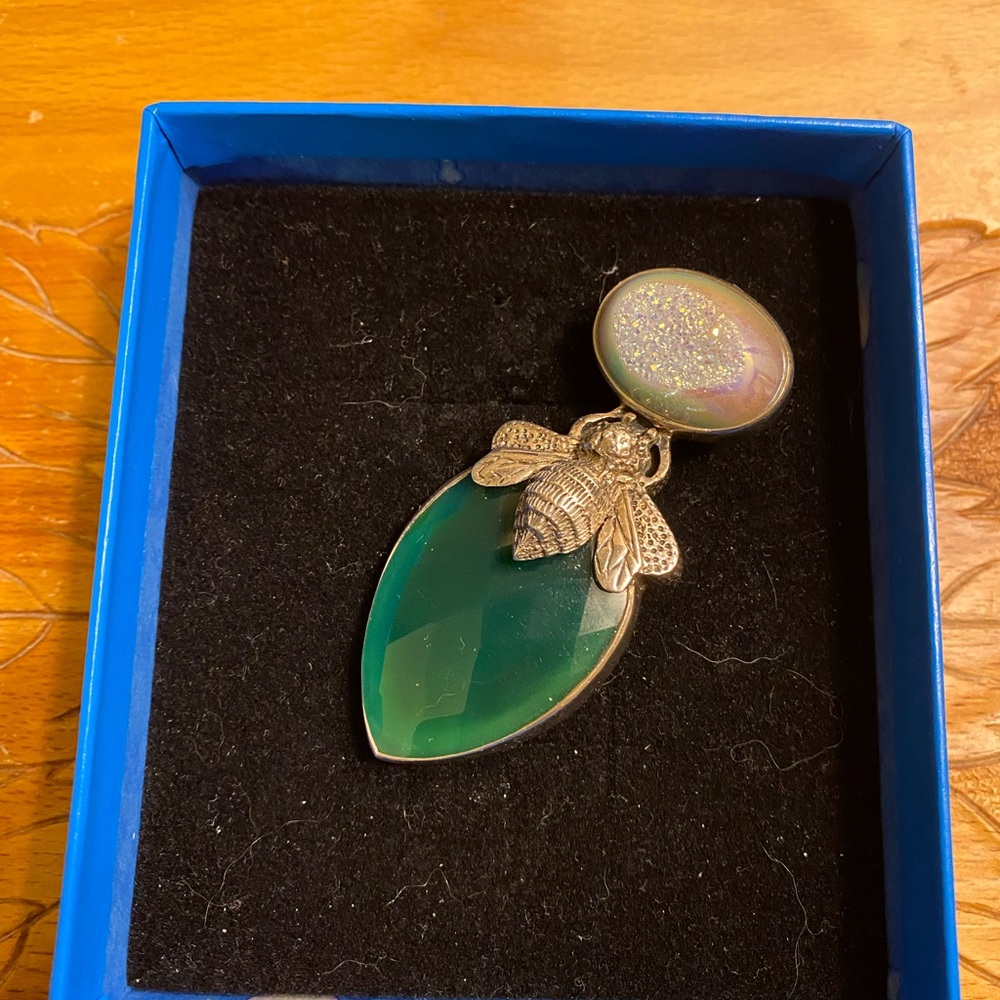 AKR designer Sterling pendant/brooch Drury Quartz and Green Gemstone